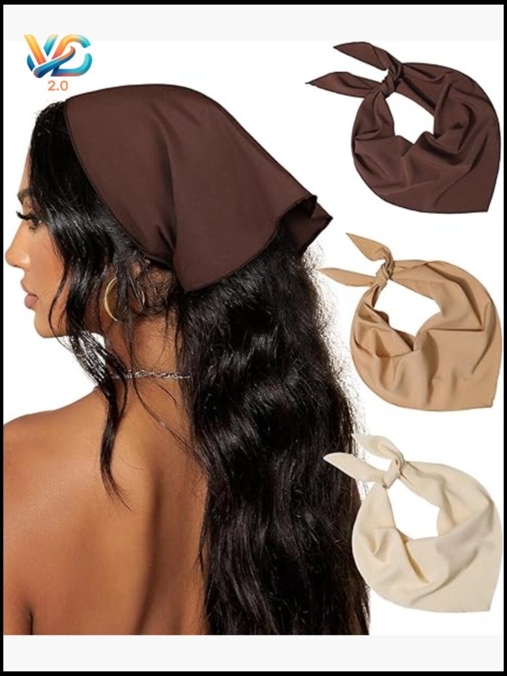 3-Pack Tie-Back Boho Bandanas Triangle Head Scarf Hair Scarf Headband Elastic